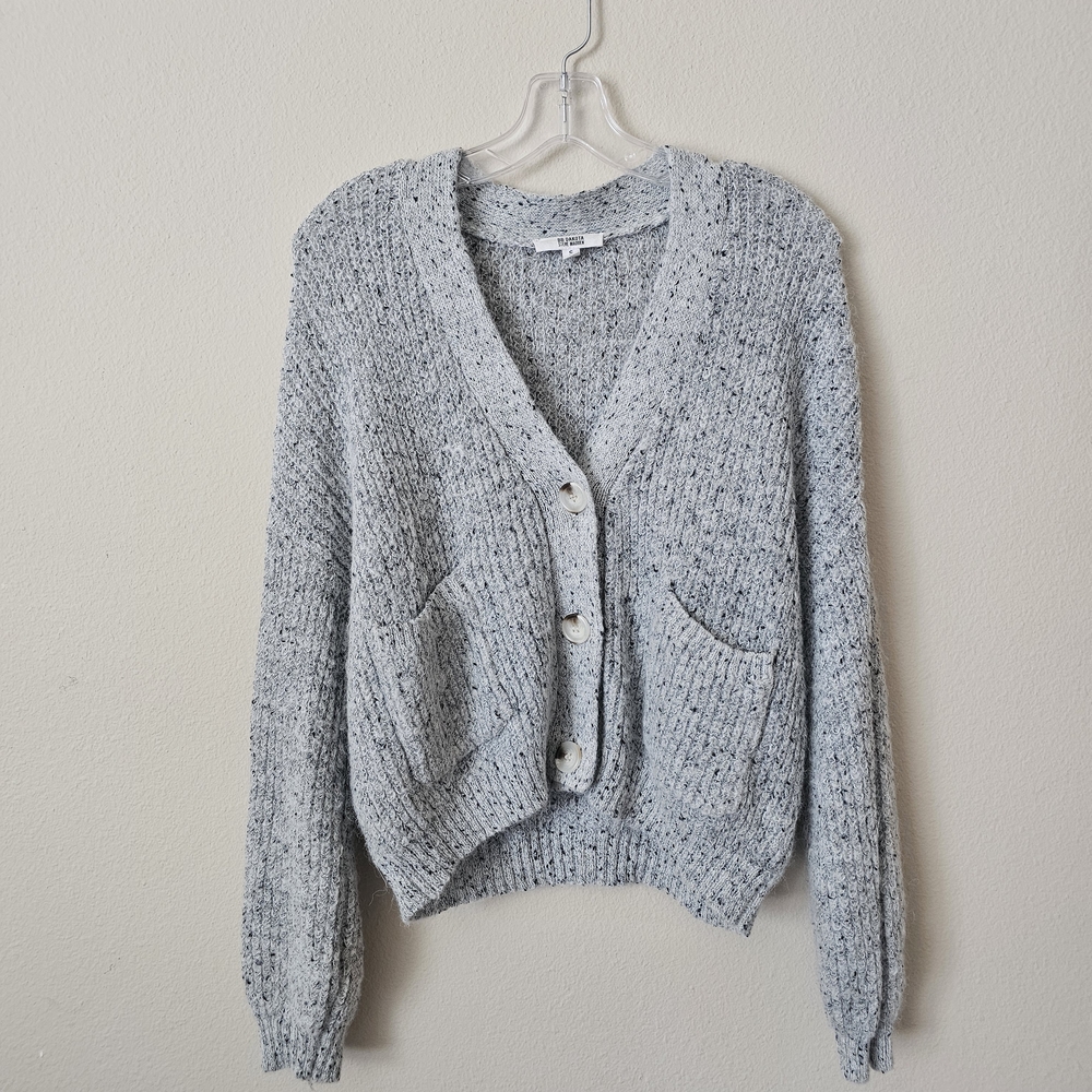 BB Dakota Speckled Light Gray V-Neck Button Cardigan
